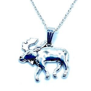 Silver Moose Pendant Necklace